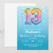 スイート13 13歳 ターコイズの女の子の誕生日招待状 招待状 (正面/裏面)