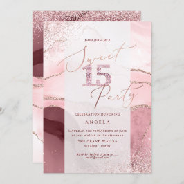 スイート15ピンクダイヤモンドグリッター水彩エーゲート 招待状