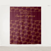 スイート15 ワインレッドとゴールドの誕生日パーティー背景 タペストリー (正面)