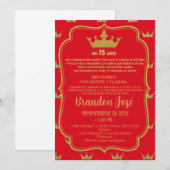 スイート15 15歳 赤 ゴールド 男の子 誕生日 招待状 インビ (正面/裏面)