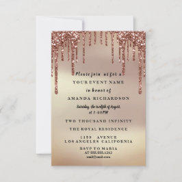 スイート16のローズフラワープリントドレスにグリッターが垂れる感じが素敵 招待状