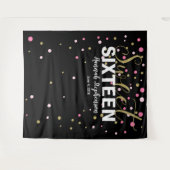 スイート16の誕生日写真ブース背景バナー タペストリー (正面(横))