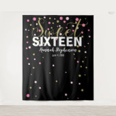 スイート16の誕生日写真ブース背景バナー タペストリー (正面)