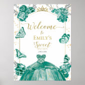 スイート16ウェルカムサインバタフライグリーンドレス ポスター (正面)