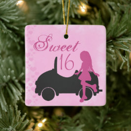 スイート16カーピンクパーソナライズされたブラックSweet sixteen セラミックオーナメント