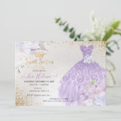 スイート16グリッターズガウンダスティパープル薄紫金ゴールド 招待状 (スタンド正面)