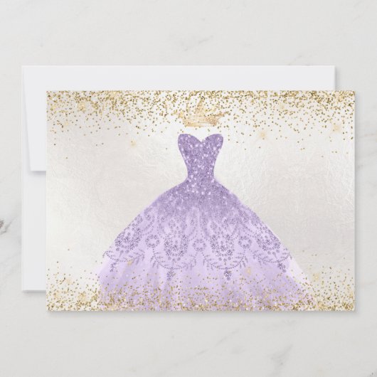 スイート16グリッターズガウンダスティパープル薄紫金ゴールド 招待状 (裏面)