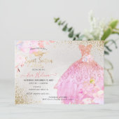 スイート16グリッターズガウンピンクグラデーション金ゴールド招待状 招待状 (スタンド正面)