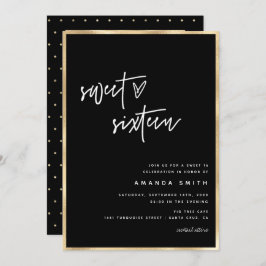 スイート16スクリモダンプトゴールドフォイルブラック誕生日 招待状