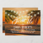 スイート16トロピカルサンセットビーチストリングライト 招待状 (正面/裏面)