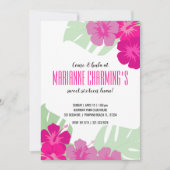 スイート16トロピカル誕生日ルアウ（ハワイ式宴会）ピンクフローラ 招待状 (正面)