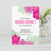 スイート16トロピカル誕生日ルアウ（ハワイ式宴会）ピンクフローラ 招待状 (スタンド正面)