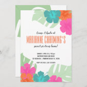 スイート16トロピカル バースデー ルアウ 明るい花 招待状 (正面/裏面)