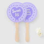 スイート16ハッピーバースデーパープルハート個人名 ハンドファン (正面&裏面)