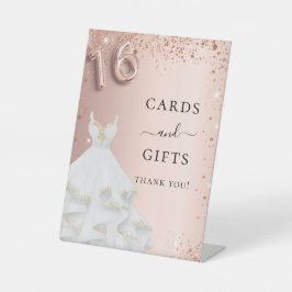 スイート16バラ金ゴールドグリッタードレスカードギフト 台座サイン