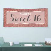 スイート16バラ金ゴールドパーソナライズされたグリッター 横断幕 (トレードショー)