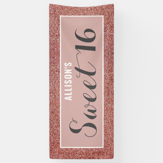 スイート16バラ金ゴールドパーソナライズされたグリッター 横断幕 (縦)