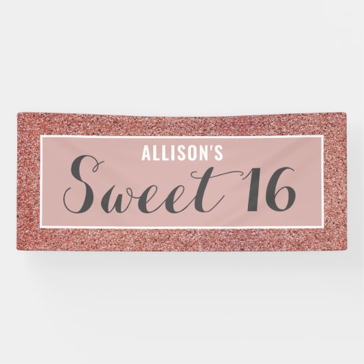 スイート16バラ金ゴールドパーソナライズされたグリッター 横断幕 (横)