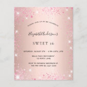 スイート16バラ金ゴールドピンクグリッター予算の招待 チラシ (正面)