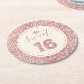 スイート16バラ金ゴールドフェイクグリッター誕生パーティー ラウンドペーパーコースター (アングル)
