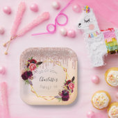 スイート16バラ金ゴールド赤面グリッターフローラ幾何学的 ペーパープレート (パーティー)