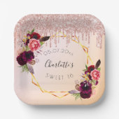 スイート16バラ金ゴールド赤面グリッターフローラ幾何学的 ペーパープレート (正面)