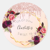 スイート16バラ金ゴールド赤面グリッターフローラ幾何学的 ラウンドシール (正面)