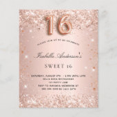 スイート16バラ金ゴールド赤面グリッター予算の招待 チラシ (正面)