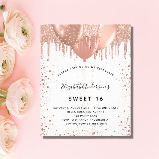 スイート16バラ金ゴールド赤面グリッター予算の招待 チラシ