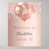スイート16バラ金ゴールド赤面グリッター歓迎パーティー ポスター (正面)
