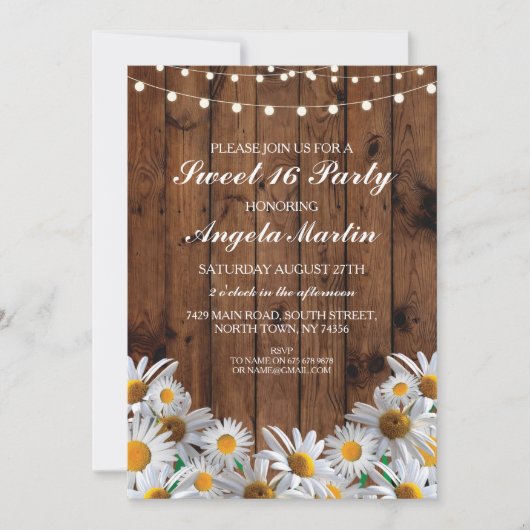 スイート16バースデーパーティデイジーウッドライト招待状 招待状 (正面)