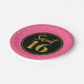 スイート16バースデーパーティピンクブラック金ゴールドドット ペーパープレート (アングル)