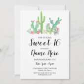 スイート16バースデーパーティーウォーターカラーサボテン 招待状 (正面)