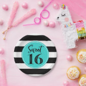 スイート16バースデーパーティーターコイズホワイトストライプ ペーパープレート (パーティー)
