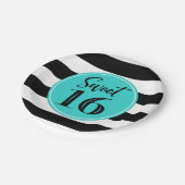 スイート16バースデーパーティーターコイズホワイトストライプ ペーパープレート (アングル)