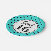 スイート16バースデーパーティーターコイズ白黒ドット ペーパープレート (アングル)