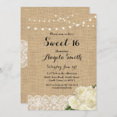 スイート16バースデーパーティーバーラップレースバラ招待状 招待状 (正面/裏面)