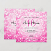 スイート16バースデーパーティーピンクグリッター灯 招待状 (正面/裏面)