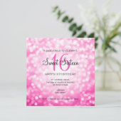 スイート16バースデーパーティーピンクグリッター灯 招待状 (スタンド正面)