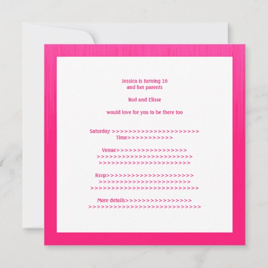 スイート16バースデーパーティーホットピンクスタティック 招待状 (裏面)