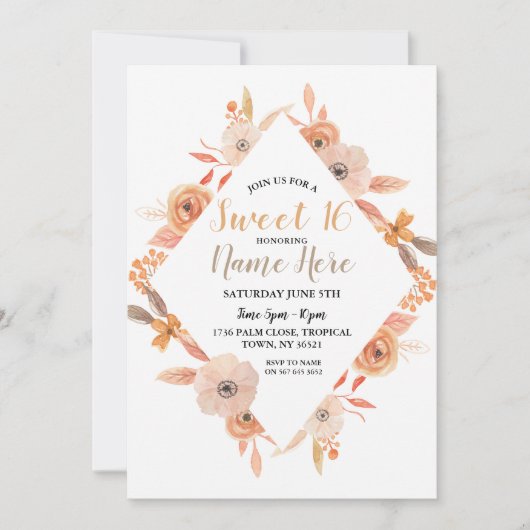 スイート16バースデーパーティー秋秋の花オーバーン 招待状 (正面)