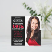 スイート16バースデーパーテモダンィーブラック&レッド 招待状 (スタンド正面)