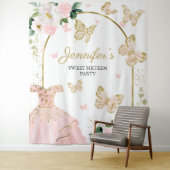 スイート16パーティーの背景 - 蝴蝶の花のドレス タペストリー (インサイチュ)