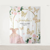 スイート16パーティーの背景 - 蝴蝶の花のドレス タペストリー (正面)