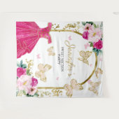 スイート16パーティーの背景 - 蝶の花のドレス タペストリー (正面(横))