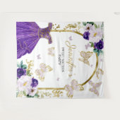 スイート16パーティーの背景 - 蝶の花のドレス タペストリー (正面(横))