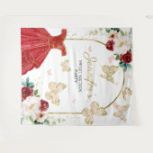 スイート16パーティーの背景 - 蝶の花のドレス タペストリー (正面(横))