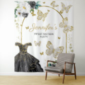 スイート16パーティーの背景 - 蝶の花のドレス タペストリー (インサイチュ)