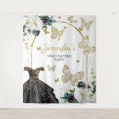 スイート16パーティーの背景 - 蝶の花のドレス タペストリー (正面)