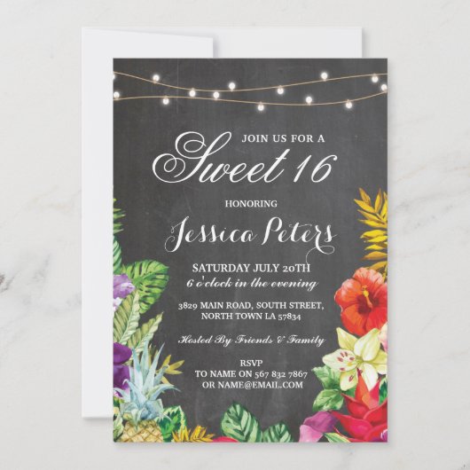 スイート16パーティーアロハトロピカルライト招待状 招待状 (正面)